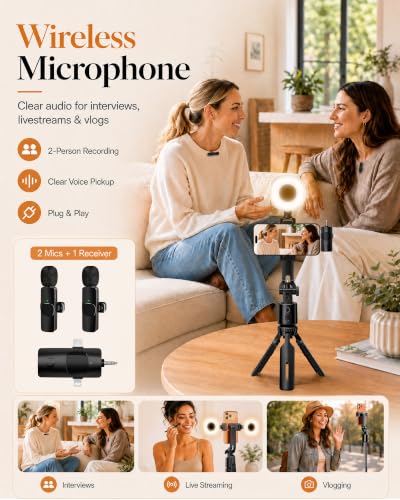Image of UBeesize 71 inch Vlogging Kit, Face Tracking Tripod, Desk Stand, Mics & Light
