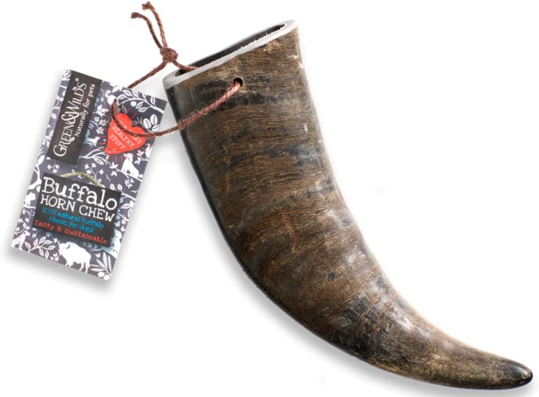 Green&Wilds Buffalo Horn Dog Chew Large Pack of 2 Chewing Horns for