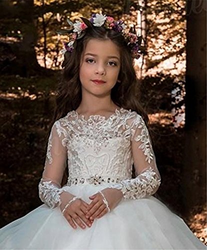 Lace Flower Girls Dresses 2020 Girls First Communion Ball Gowns Princess Wedding Long Sleeves4