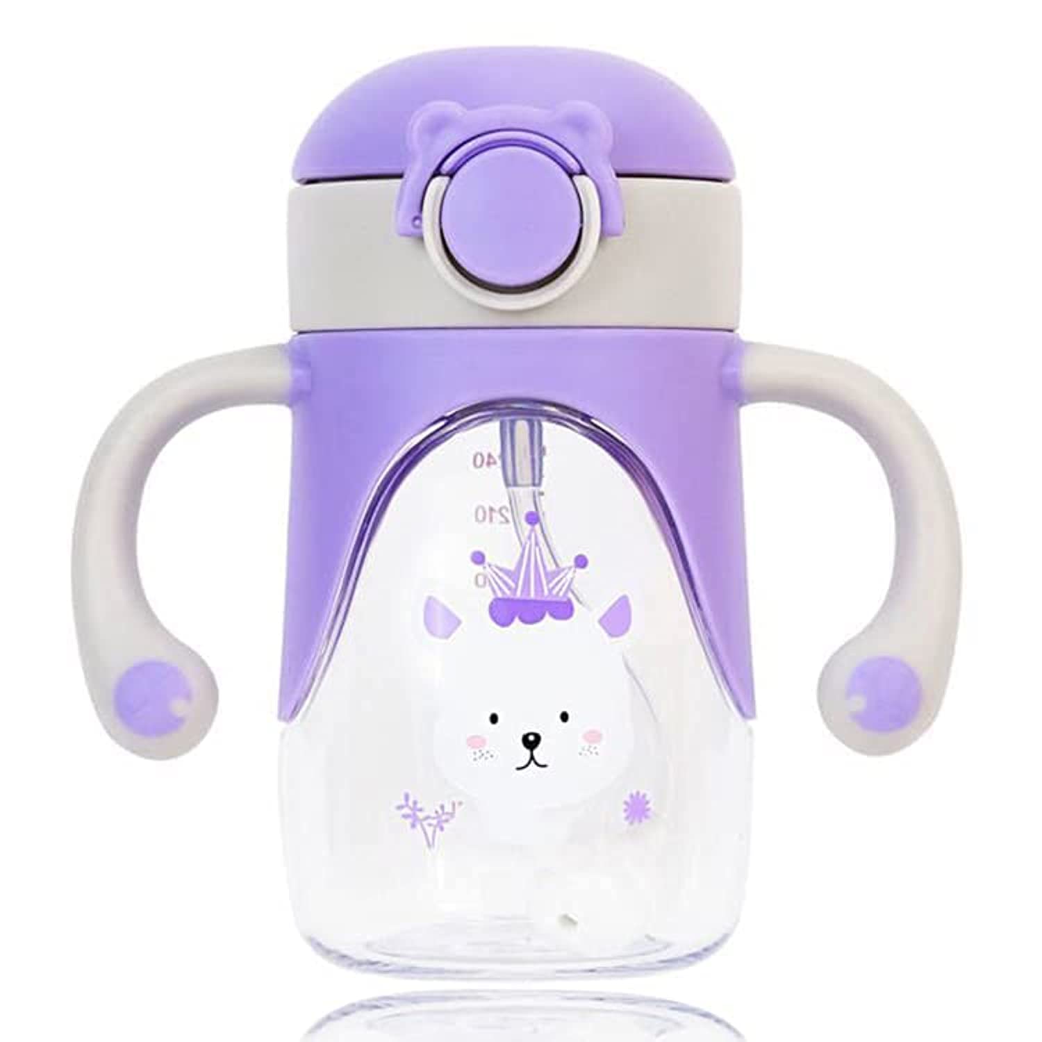 Sippy Cup for Baby, Toddler Cup with Straw and Handle, Kids Learner Cup, Spill-Free Leak-Proof Silicone Spout BPA-Free Water Bottle for School Sports Outdoor Indoor(Purple)