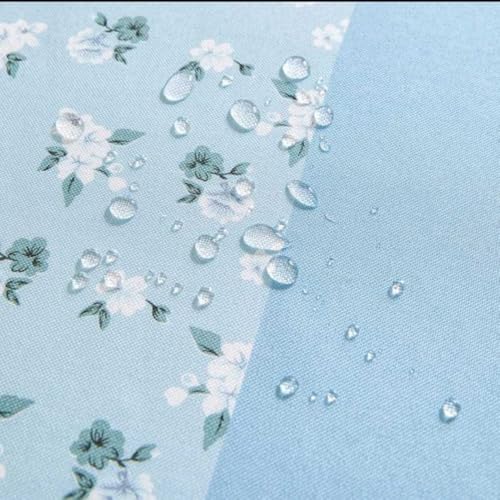 Image of HOMETHREADS Premium Cotton Chair Cover Set | Soft & Comfortable Seat Covers with Anti-Skid Non-Slip Backing + Waterproof Dining Table Cover (140x180 cm) (Beige Blue, 4 Chair Covers + 1 Table Cover)