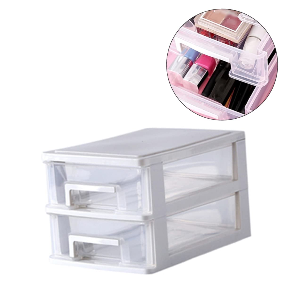minkissy Transparente Aufbewahrungsbox mit 2 Schubladen aus Leichtem Pp Kunststoff Praktischer Organizer für Schreibtisch und Büro zur Übersichtlichen Aufbewahrung von Kleinteilen