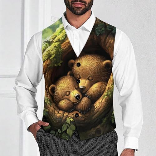 Bear Wildlife Animal Men's Suit Vest Slim Fit Business Dress Party Pattern Waistcoat Vest Top2