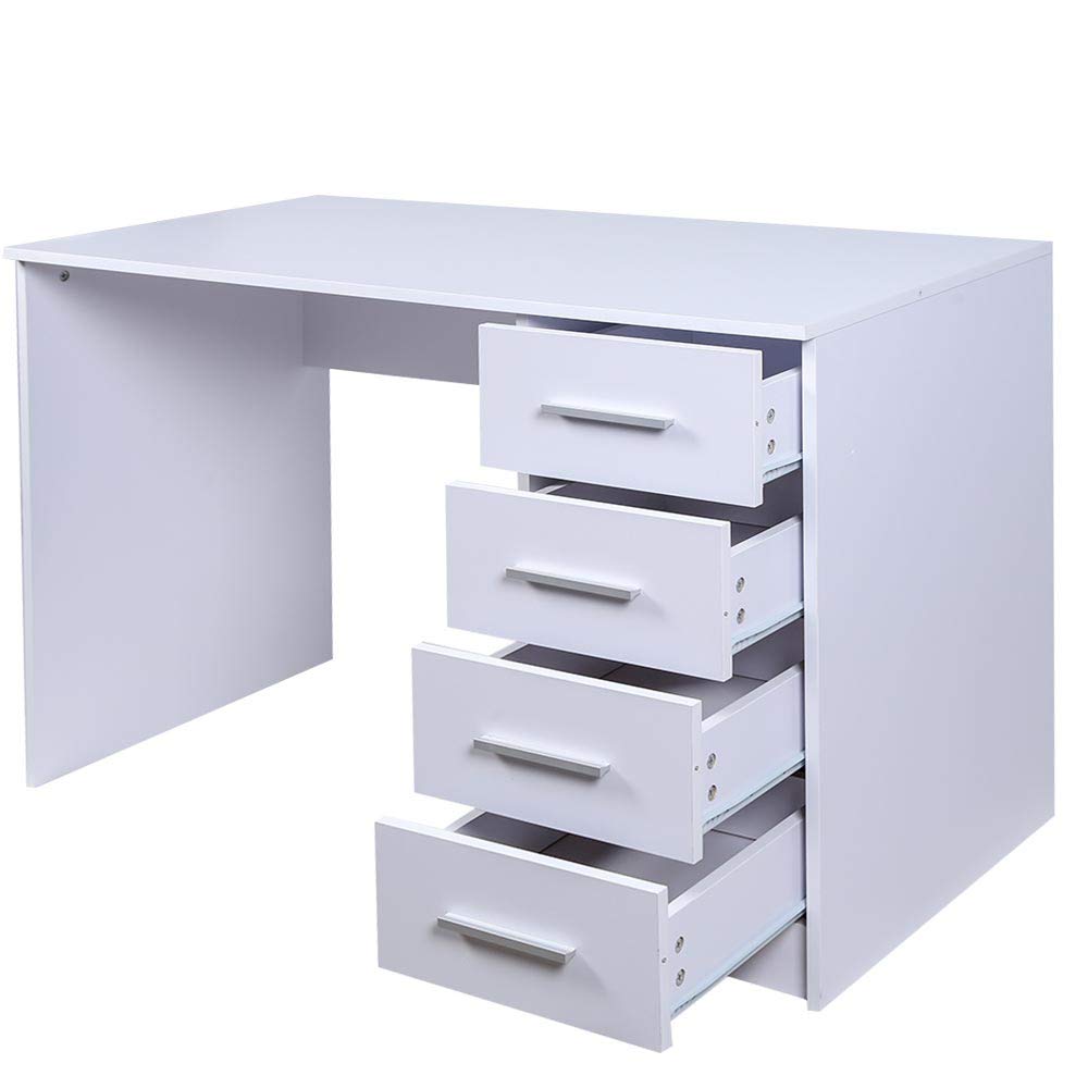 BAKAJI Scrivania con Cassettiera 4 Cassetti Tavolo da Lavoro Porta Pc Computer in Legno MDF Arredamento Casa Ufficio Cameretta Design Moderno Dimensione 110 x 56 x 73 cm (Bianco)
