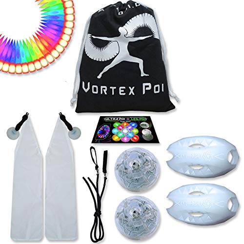 UltraPoi – Vortex Poi - LED Poi Balls Set - Light Up Glow Poi - Flow Rave Dance - Spinning Light Toy