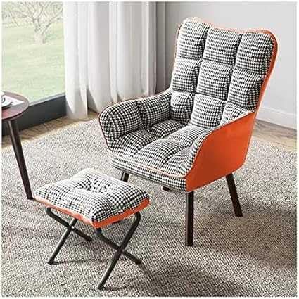 Sillón de terciopelo con otomana, patas de madera maciza, asiento elegante y cómodo para sala de estar y dormitorio