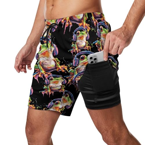 Frog Music Lover Men's Board Shorts Swimsuit Beach Pants Swimwear Bathing Suits2