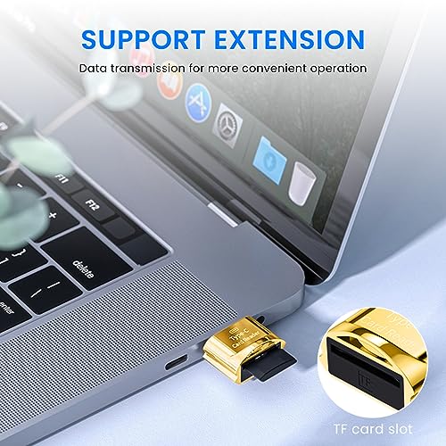 Image of Verilux TF Card Reader Type C Micro TF Card Reader Golden TF Card Reader with Keychain USB C to Micro SD SDHC SDXC OTG Memory Reader, Compatible with Phone with OTG Function, Instant TF Card Reader