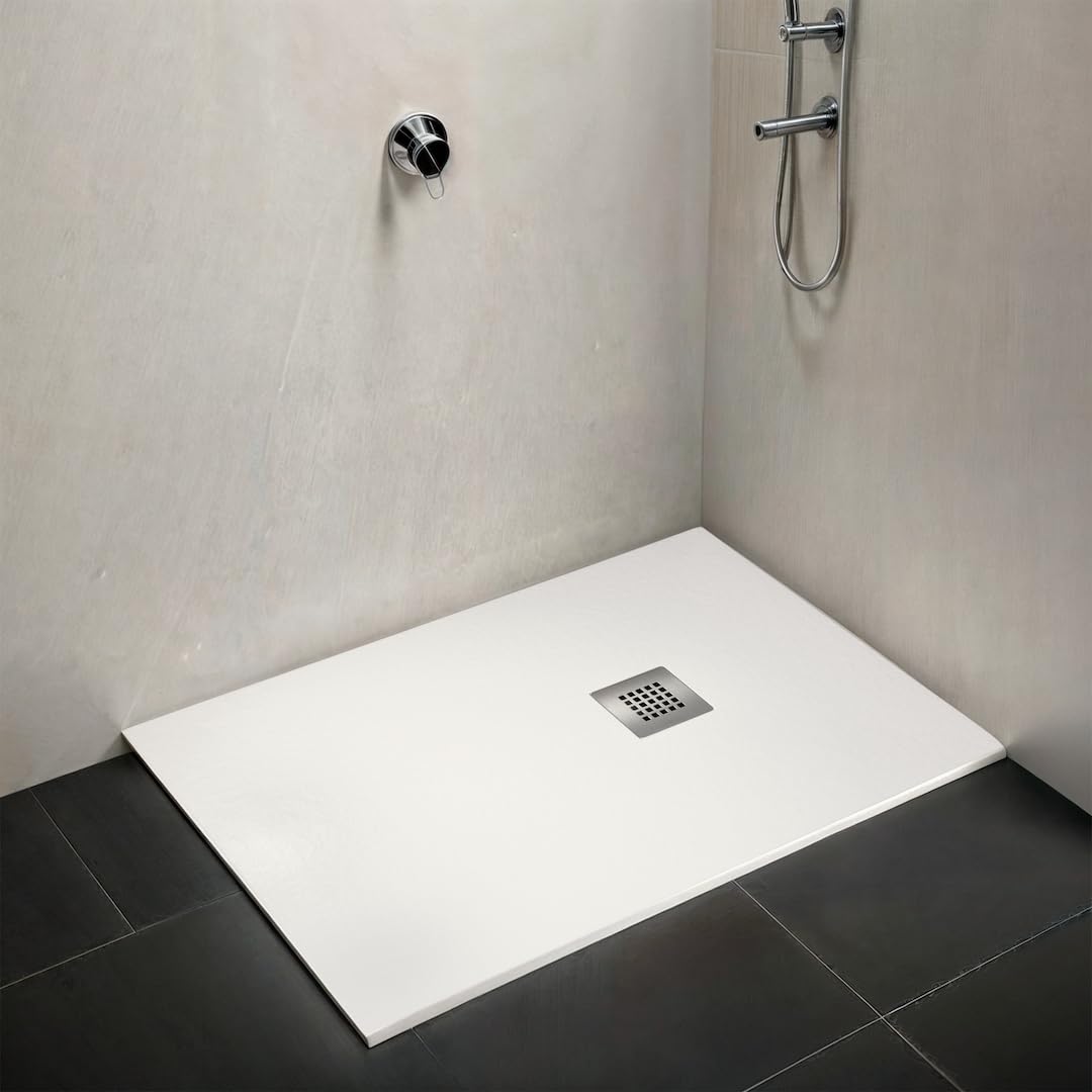 Platos de Ducha Antideslizantes de Resina, Antibacterianos, Resistentes al Calor y Rayados, Nula Absorción de Agua, Blanco, Negro y Beige (Negro, 70 x 80)