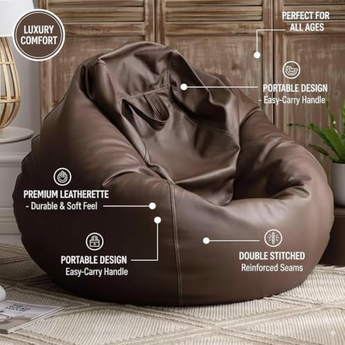 Image of 4XL Tear Drop Bean Bag Cover with Handle (Without Beans) Faux Leather Bean Bag Sofa Chair Cover for Adults & Kids Large Bean Bag for Living Room, Bedroom & Lounge