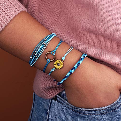Image of Stackable Sunflower String Bracelets Cute Boho Braided Summer Beach Jewelry