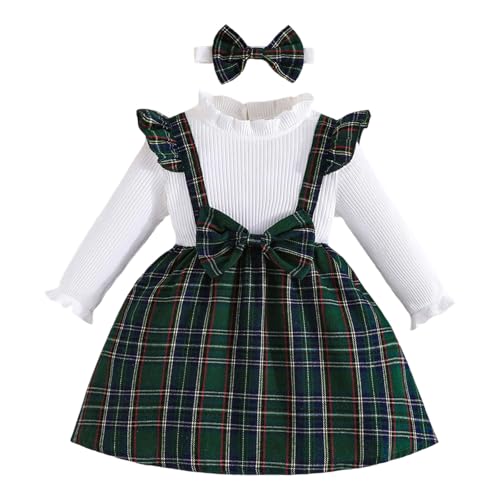 Robe à manches longues pour fille à carreaux avec bandeau assorti