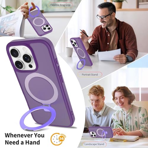 Image of Magnetic for iPhone 16 Pro Case, 6.3 inch, Compatible with MagSafe, Rugged Kickstand, Not-Yellowing Military-Grade Protection, Matte Purple