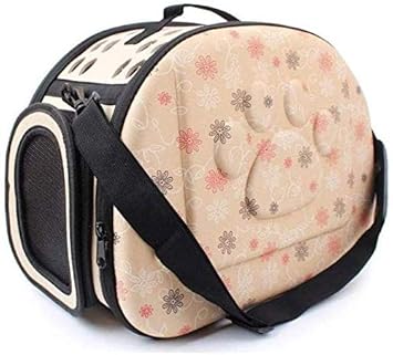 Emily Pets Beige Pet Crate Pet Transport Carrier Bag for Small Dogs Puppy Kittens, Rabbits