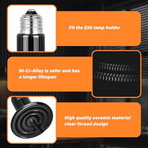 Simple Deluxe PTCRHL75X2 75W Ceramic Heat Emitter 2-Pack, Reptile Heat Lamp No Light Emitting Heat Bulbs For Amphibian Terrarium thumb #2
