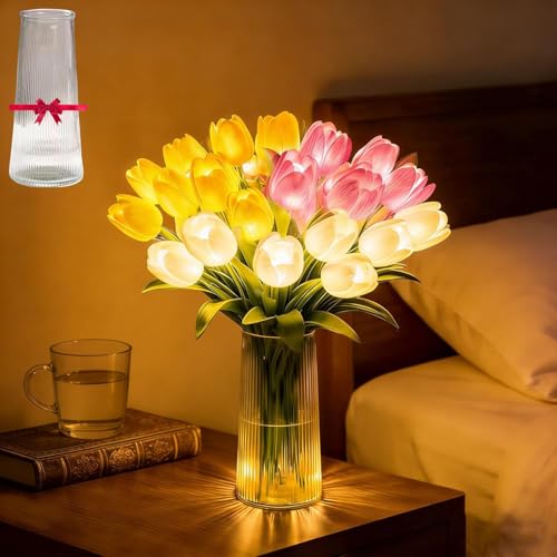Lámpara de mesa tulipán romántica Radiant con jarrón, 15 luces LED miniatura 1