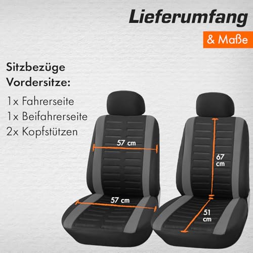 Upgrade4cars Autositzbezüge Set für die Vordersitze | Auto-Schonbezüge Universal in Grau
