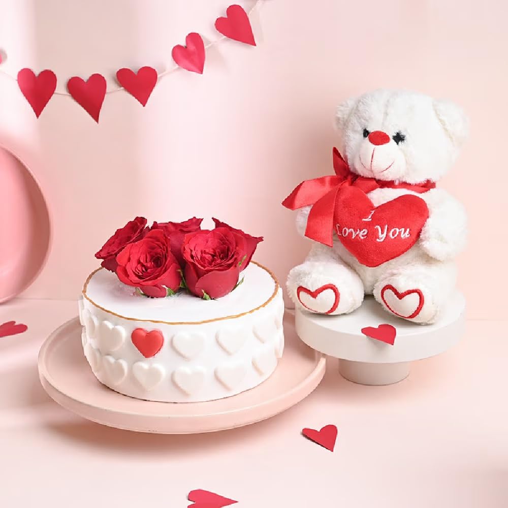 FlowerAura Premium Combo of Fresh Live 0.5Kg Black Forest Cake & Teddy Gift For Birthday | Anniversary | Love | Girlfriend's Day | Mothers Day Gift For Mom (Same Day Delivery)-image-5