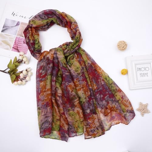 Women Vintage Print Chiffon Square Head Scarf Lightweight Neck Scarves Hair Neckerchief Scarf Se2