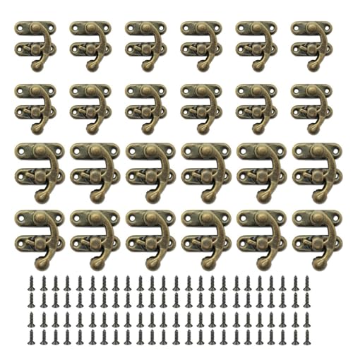 24 Pièces Crochet Fermeture Porte à Droite Antique - avec 96 Vis - Pour Boîtes en Bois, Valises et Boîtes à Bijoux - 2 Tailles (4,5×4 cm ou 3,2×2,8 cm, Bronze Patiné)