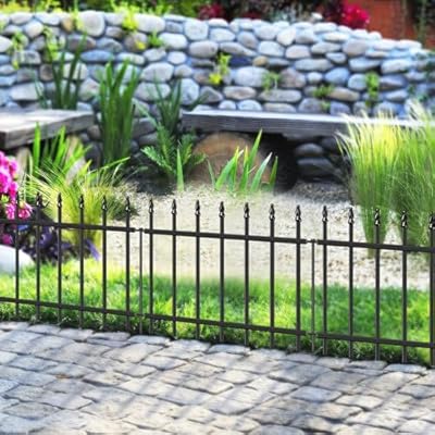 FOREHOGAR Decorative Metal Garden Fence 18 in H x 10 ft L, Small Border Fence Roman Column Deco, Garden Fencing for Yard Flower Bed Lawn Landscape Outdoor, 5 Panels + 6 Stakes Black