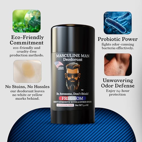 Image of Deodorant for Men - Aluminum Free Mens Deodorant - Natural Deodorants - Sweat Protection for Underarm - Stain-Free Stick Deodorants - Made in USA, 3.2oz (Pack of 2, Freedom)
