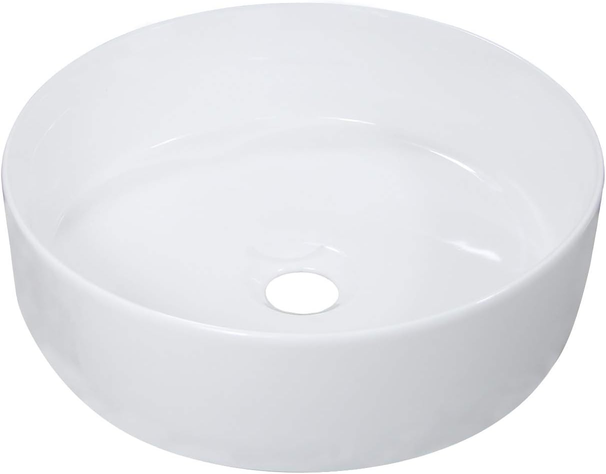Winzo Small Round Bathroom Vessel Sink Thin Modern Design,Cabinet Vanity Top Basin, Ceramic White WZ6176