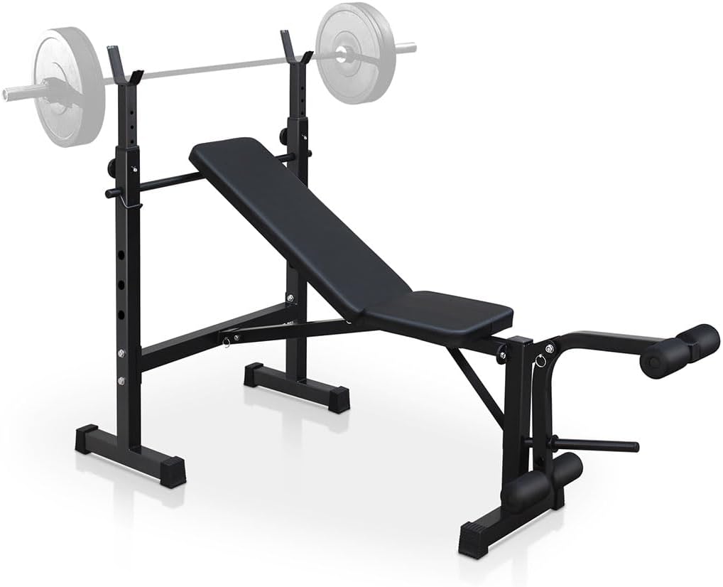 Standard Weight Bench,330lbs Adjustable Weight Bench Set with Squat Rack and Bench Leg Exercises Preacher Curl Rack, Multi-Function Bench Press Set Workout Equipment for Home Workouts