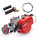 49cc 52cc Big Bore Pocket Bike Engine with Performance Cylinder CNC Engine Cover Racing Carburetor DIY Engine (Engine + Handle Grip + Throttle Cable, Red)