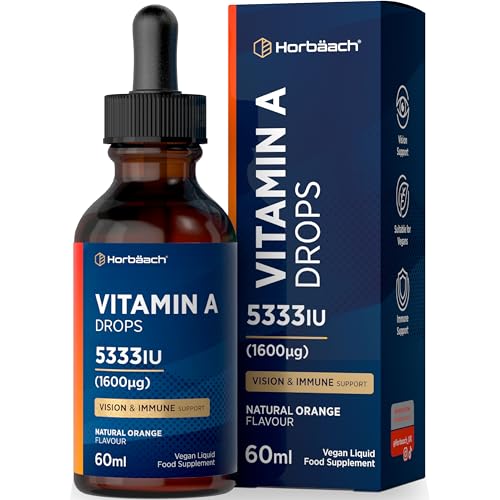 Vitamin A Supplement 5333 IU | 60ml Vegan Liquid Drops | High Strength Retinol Food Supplement | by Horbaach