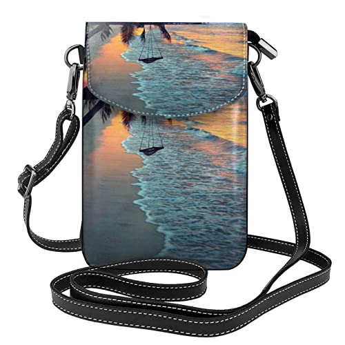 Sac à bandoulière en cuir pour téléphone portable motif coucher de soleil noir taille unique
