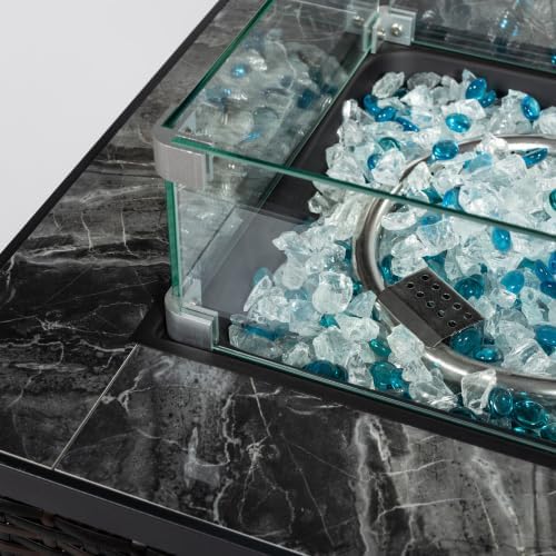 24" Propane Gas Fire Pit Table, 50000 BTU Square Fire Pit, Tile Tabletop with Beautiful Wicker Base for Outside Patio Deck Garden Courtyard-Espresso