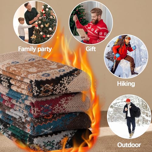 COOVAN Mens Warm Wool Socks Thermal Winter Thick Crew Socks Cold Weather Soft Cozy 5 Pairs 6