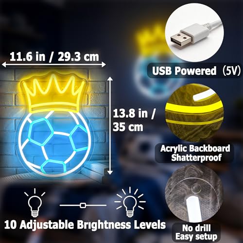 Image of Soccer Neon Sign for Wall Decor Light Up Sign Led Signs for Room Party Home Wall Decor USB Powered