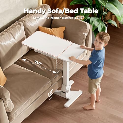 Image of JOY worker Foldable Overbed Bedside Table, 180 Tiltable Mobile Standing Desk with Wheels, 31.5 inch Pneumatic Height Adjustable Rolling Laptop Desk for Home & Hospital Use, Easy Storage, White