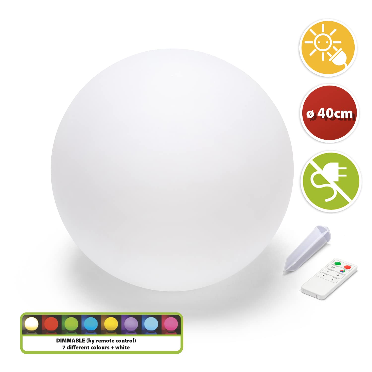 VELAMP Solar wiederaufladbare RGB-LED-Kugel 40cm. Mit Fernbedienung