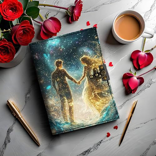 Image of Mr KRAFT Handcrafted A5 120 GSM Premium White Paper Love Couple Holding Hands UV Print Diary Leather Journal with Unique UV Love Print Writing Diary Notebook Unruled Personal Diaries for Men,Women-5x7 (Multicolour4)