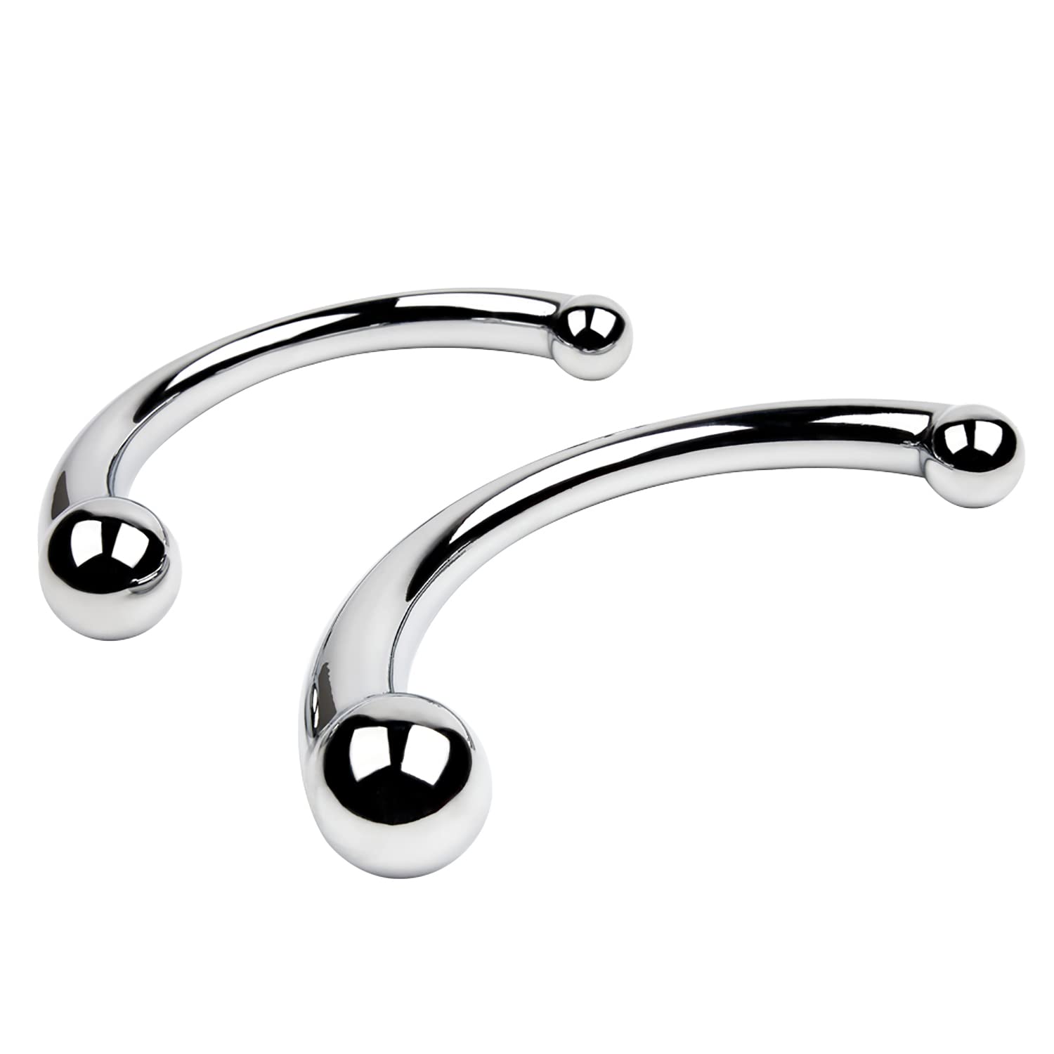 SeLgurFos Gancio anale in acciaio inossidabile,plug anale curvo con due sfere in acciaio inossidabile,perline anali plug anale espansore vaginale,giocattoli sessuali Adatto per uomini donne(M,Silver)