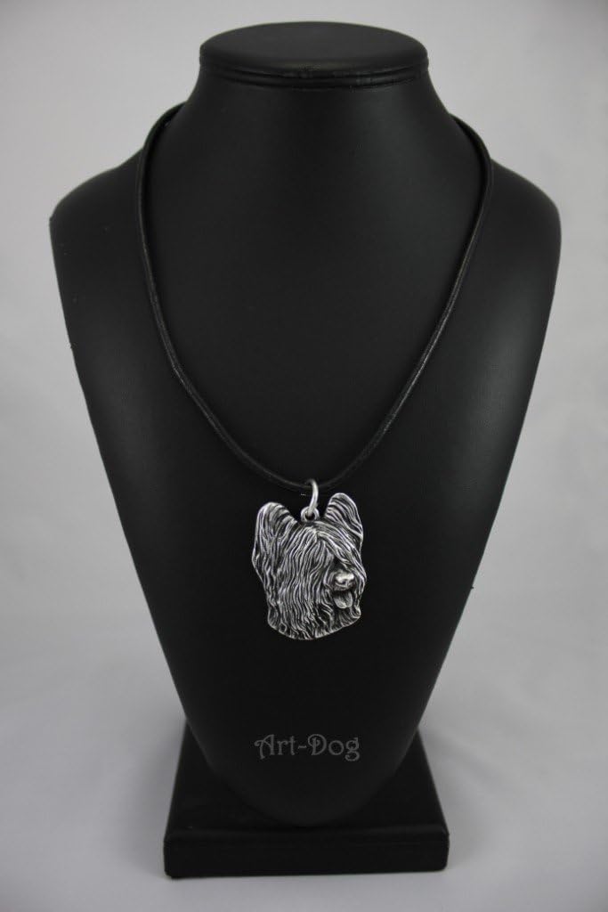 Art-Dog Dog Silver-Plated Pendant on a Leather Strap - Dog Necklace in Elegant Case – Silver Dog Necklaces for Men and Women – Dog Breeds Jewelry – Briard