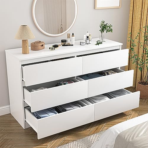 Spaco White Dresser For Bedroom,6 Drawer Dresser,Chest Of Drawers & Dresser,Wood Dresser,Dresser Bedroom Furniture,Wide Tv Stand Dresser For Nursery,Kid'S Room thumb #1