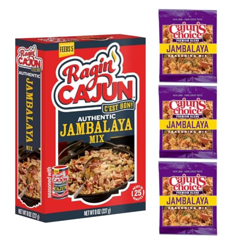 Jambalaya Lovers Pack: Jambalaya Seasoning Mix Packets (3) .42 oz + Jambalaya Ready Box Mix (1) 8 oz