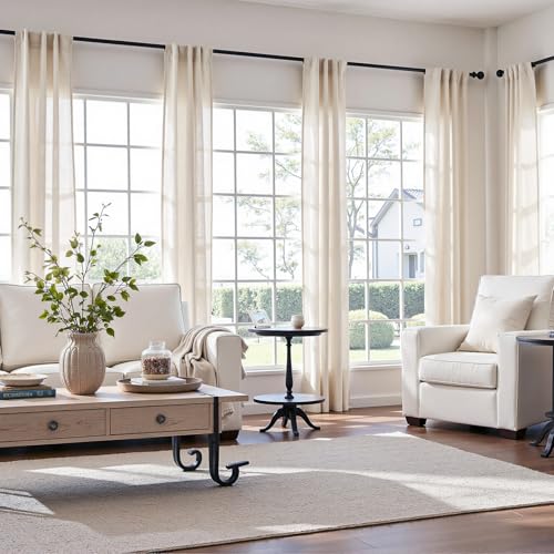 Image of jinchan Linen Curtains Light Filtering Back Tab 38x108 Inch 2 Panels Beige