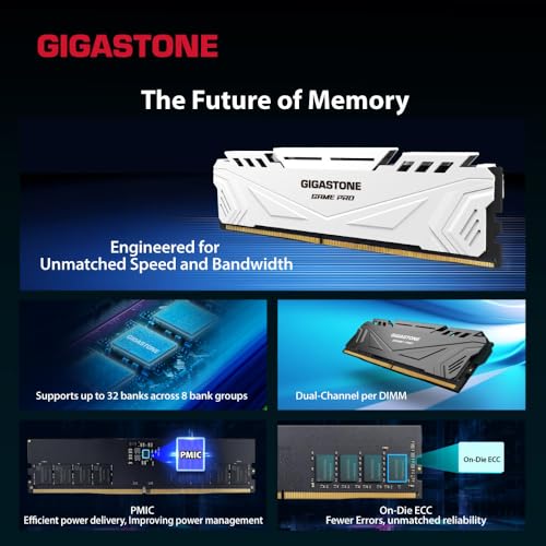 Image of 【DDR5 RAM】 GIGASTONE Game PRO 64GB Kit (2x32GB) DDR5 6400MHz PC5-51200 CL40-40-40-84 Intel XMP 3.0 AMD Expo 1.35v UDIMM 288 Pin Unbuffered Non ECC High Performance Gaming Desktop Memory - White