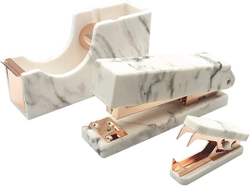 Juego de soporte dispensador de cinta para engrapadora dorada con estampado de mármol, escritorio de oficina, manual ejecutivo, papelería, kit de