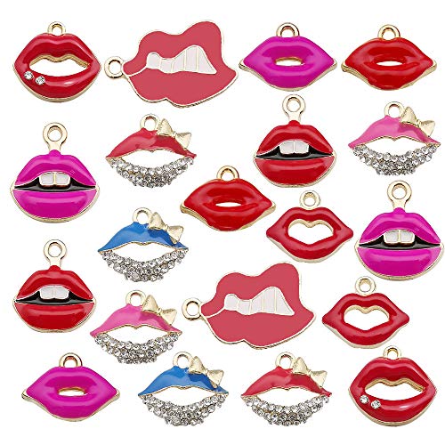 WOCRAFT 20 Pcs Gold Plated Enamel Sexy Red Lips Mouth Charms Pendant for Jewelry Making Necklace Bracelet Earring DIY Jewelry Accessories Charms (M303)