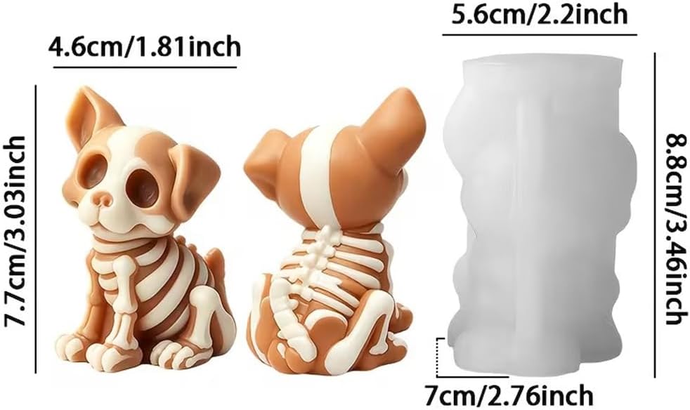 Halloween 3D Skull Dog Candle Mold, Animal Shaped Silicone Mold for Candles, Handmade Soap, Resin and Home Decor (Dog)