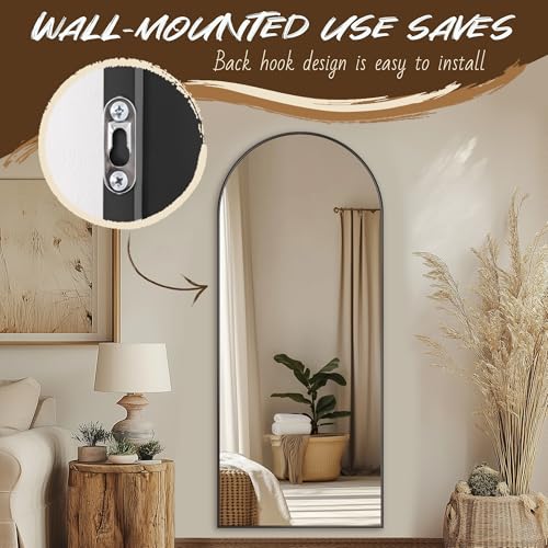 Full Length Mirror, 58"x21" Arch Floor Mirror, Floor Standing Freestanding Full Body Mirror with Stand for Bedroom, Hanging Mounted for Living Room Cloakroom, Black