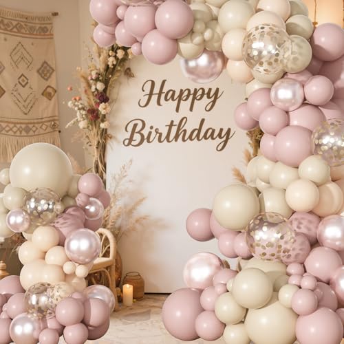 Image of Ouddy Party 129Pcs Dusty Pink Balloons Arch Garland Kit 18 12 10 5 Inch | Different Sizes 6Pcs 18 inch Boho Blush Pink Latex Balloons for Birthday Shower Wedding Anniversary Party Decorations