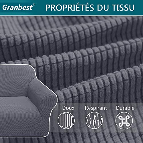 Granbest Housse de Canapé Extensible Jacquard 1 Pièce Housse Canapé 3 Places avec Accoudoirs Revêtement de Canapé (3 Places, Gris) - Image 5