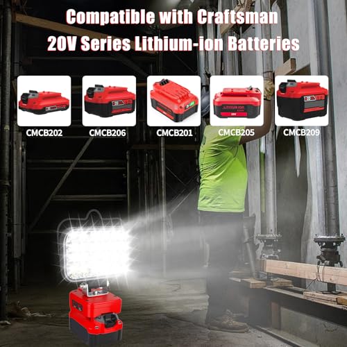 Image of Portable LED Work Light Compatible with Craftsman 20V Battery, 90W 7000LM Cordless Flood Lights with USB & Type-C, Low Voltage Protection, for Job Site Lighting,Camping Outdoor (No Battery)